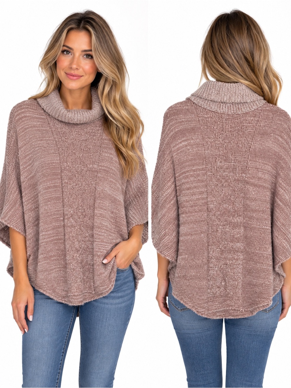 Justin&Taylor - Cozy, Knit, Cottagecore, Poncho Sweater w/ Cowl Neck NWT